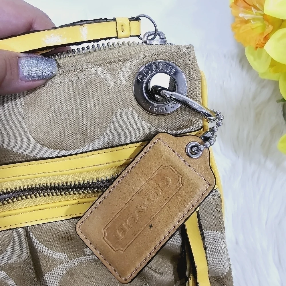 Coach yellow and tan satchel bag